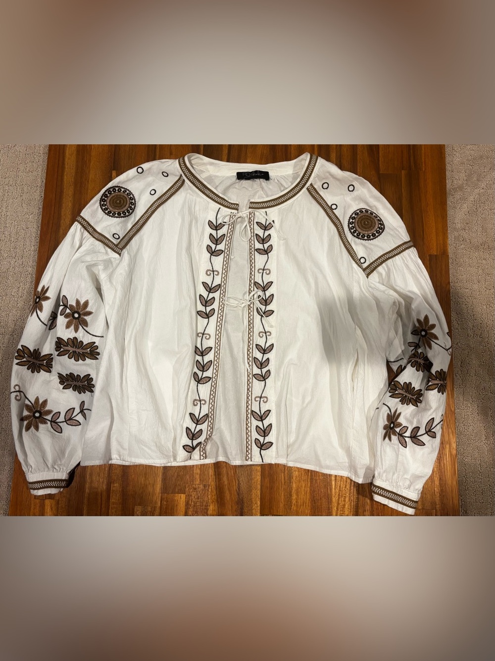 Anthropologie RD & Koko Jacket Tie Front Embroidered Floral White Large